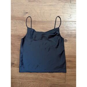 RO & DE Womens Navy Blue Satin Camisole Top Square Neck Adjustable Straps S